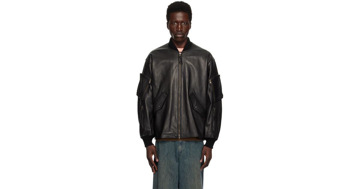 Beams Plus Mil Flight Leather Jacket in Black for Men | Lyst UK