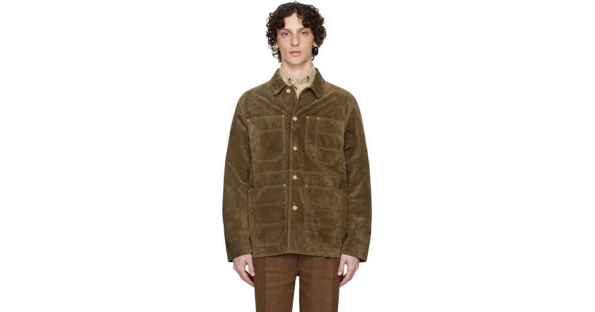 Drake's Khaki Welder Chore Suede Jacket in Green for Men | Lyst