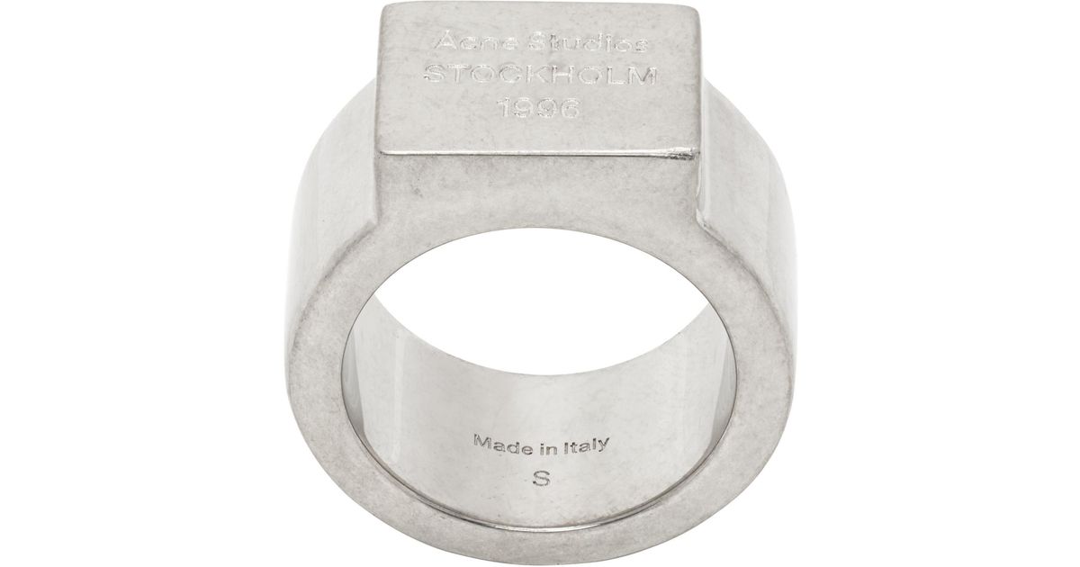 Acne Studios Logo Engraved Signet Ring in Metallic for Men | Lyst