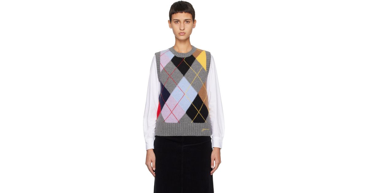 Ganni グレー Harlequin ベスト | Lyst