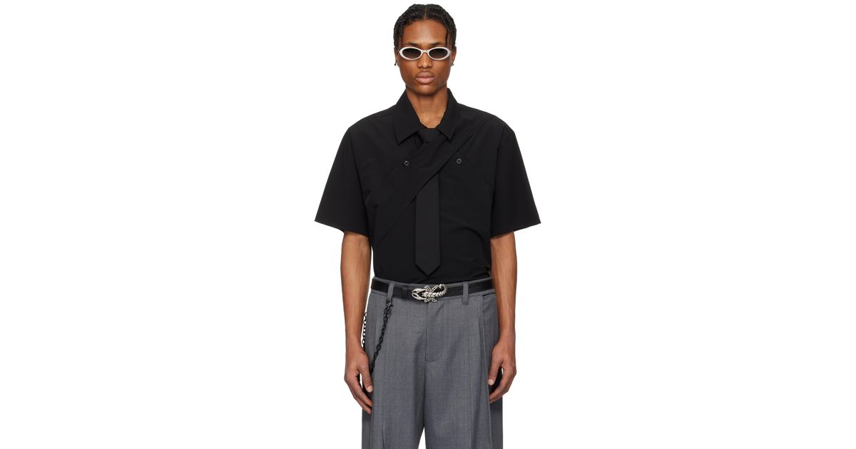 NULLUS: Black Seersucker Polo | SSENSE