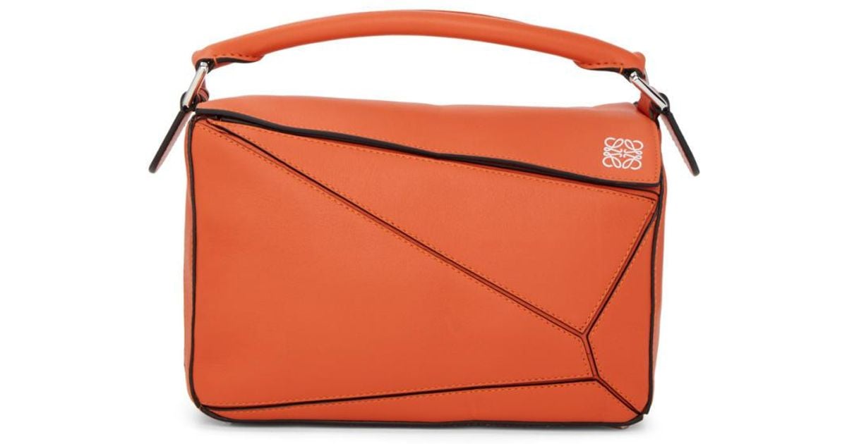 Loewe Leather Orange Small Puzzle Bag 