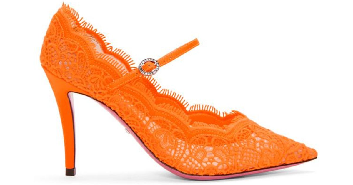 Gucci Orange Virginia Lace Mary Jane 