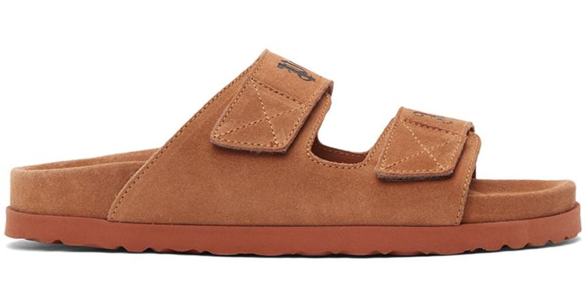 Palm Angels Tan Suede Logo Sandals in Black for Men | Lyst