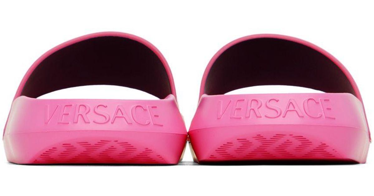 Versace Pink Allover Slides in Black Lyst