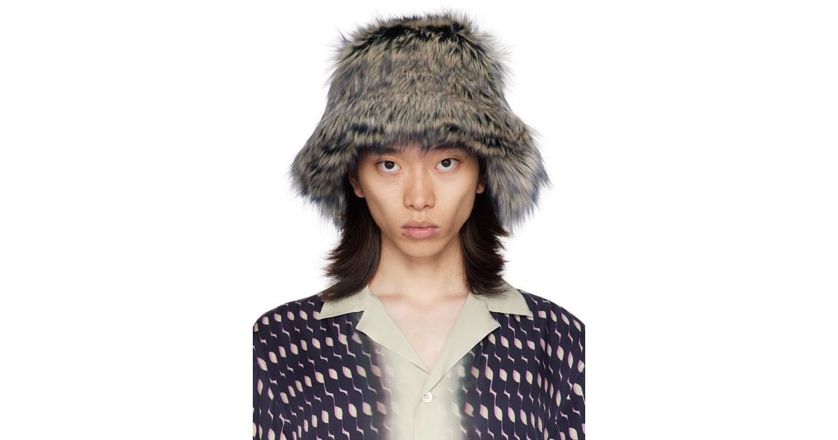 メンズ Dries Van Noten ネイビー&オフホワイト フェイクファー メンズ Dries Van Noten ネイビー&オフホワイト フェイクファー