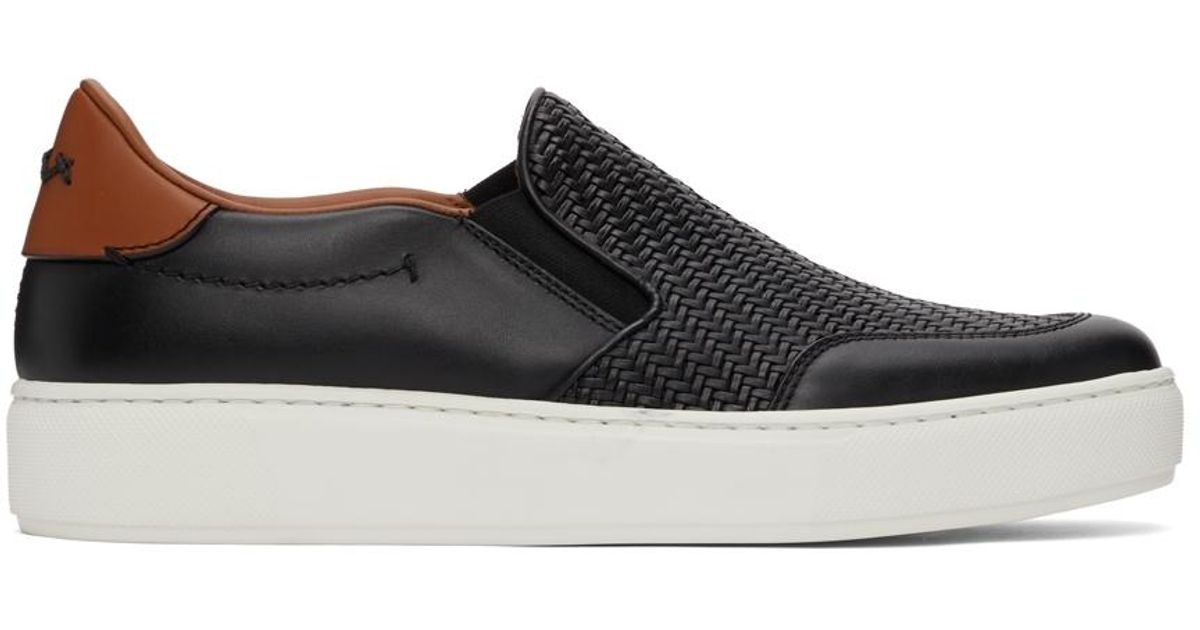 Ermenegildo Zegna Leather Black Pelletessuta Tiziano Slip-on Sneakers ...