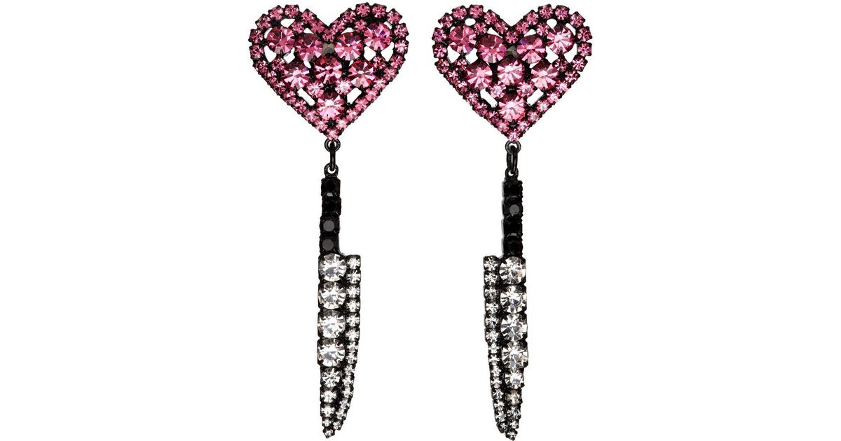Ashley Williams Black Pink Heart Knife Clip on Earrings in Red