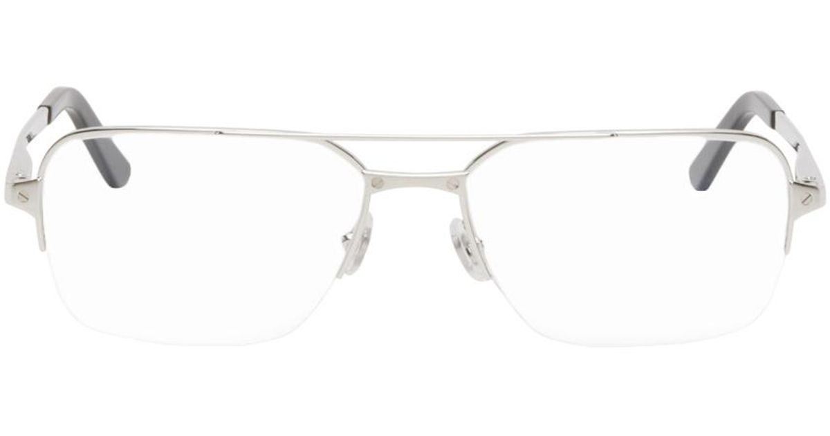 Cartier 'santos De ' Aviator Glasses in Silver/Black (Black) for Men