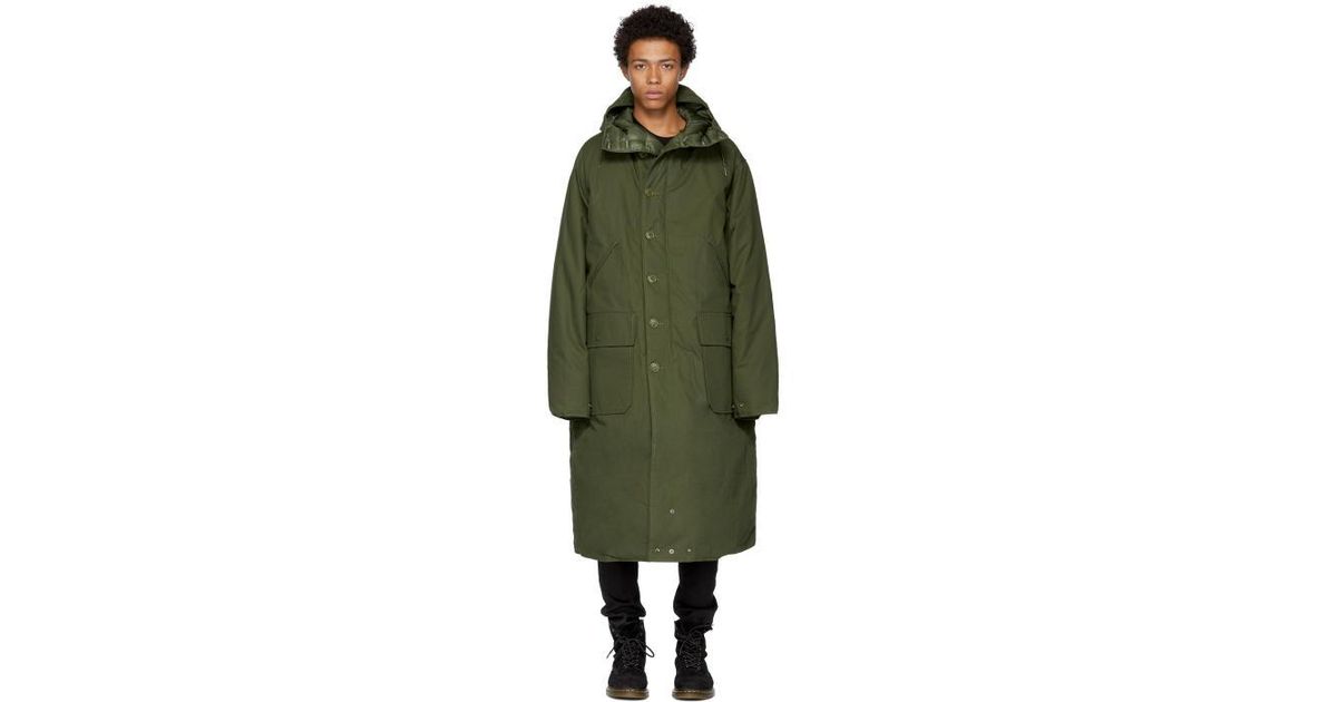 green long puffer coat