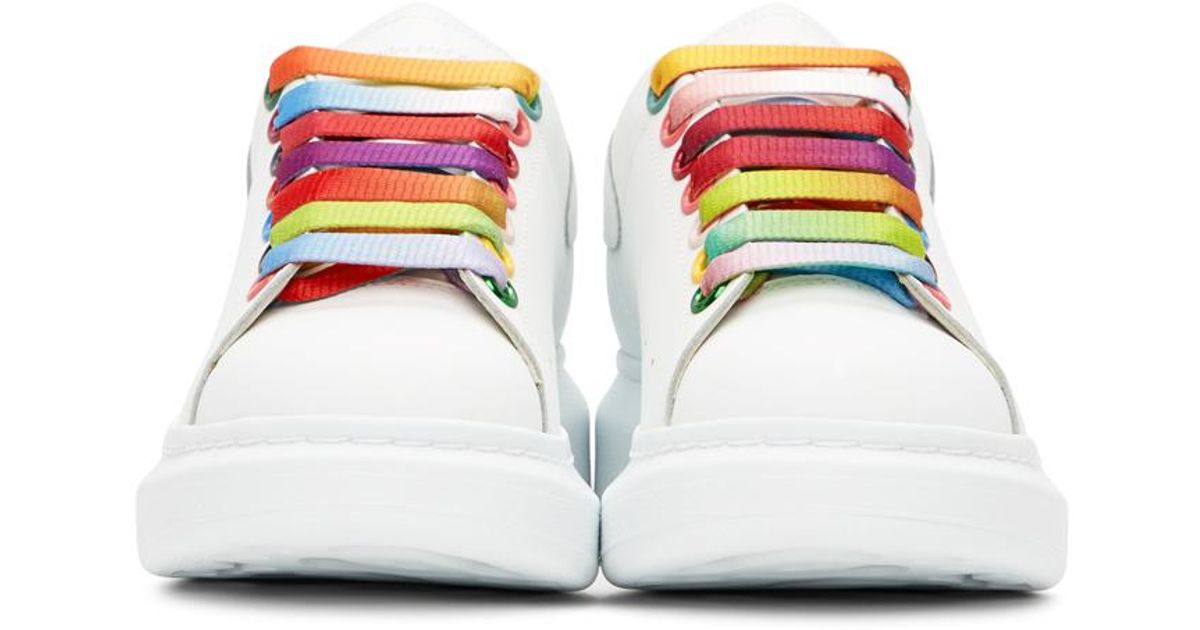 Alexander McQueen Oversized White Leather Rainbow Lace Trainers - Lyst