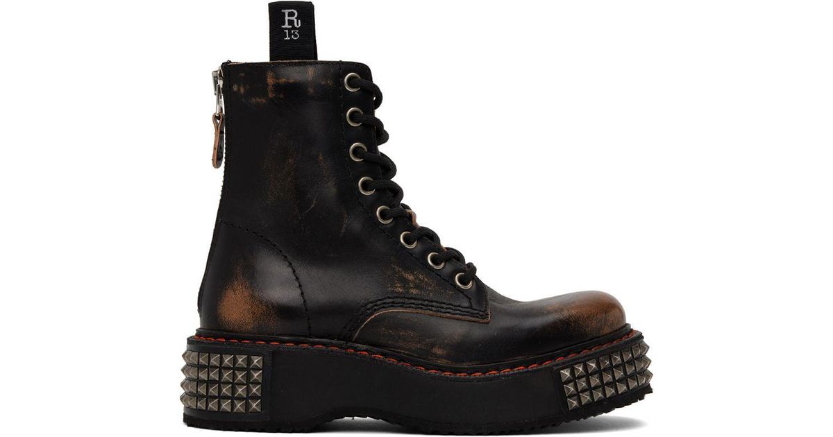 R13 Black Single Stack Laceup Boots Lyst