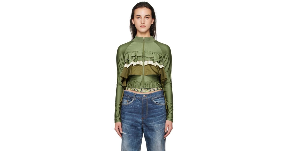 ANDERSSON BELL Riley Ruffle Tight Zip Up Jacket in Green | Lyst