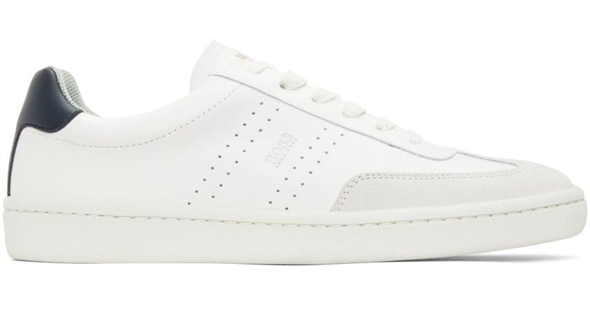 BOSS by HUGO BOSS Leather Ribeira Tennis Sneakers in White for Men | Lyst