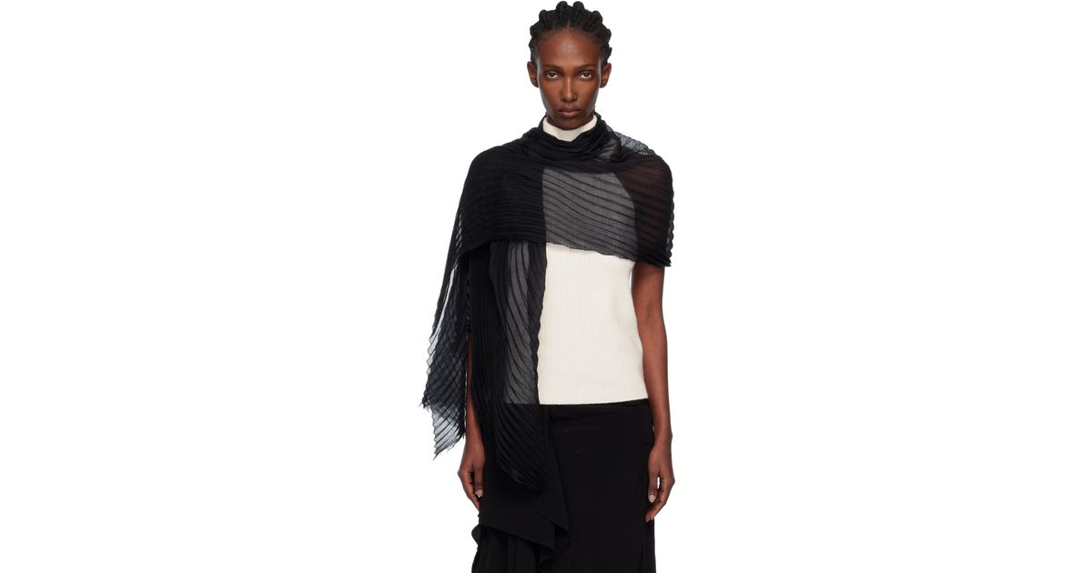 Issey Miyake Silk Wool Pleats Stole Scarf in Black | Lyst