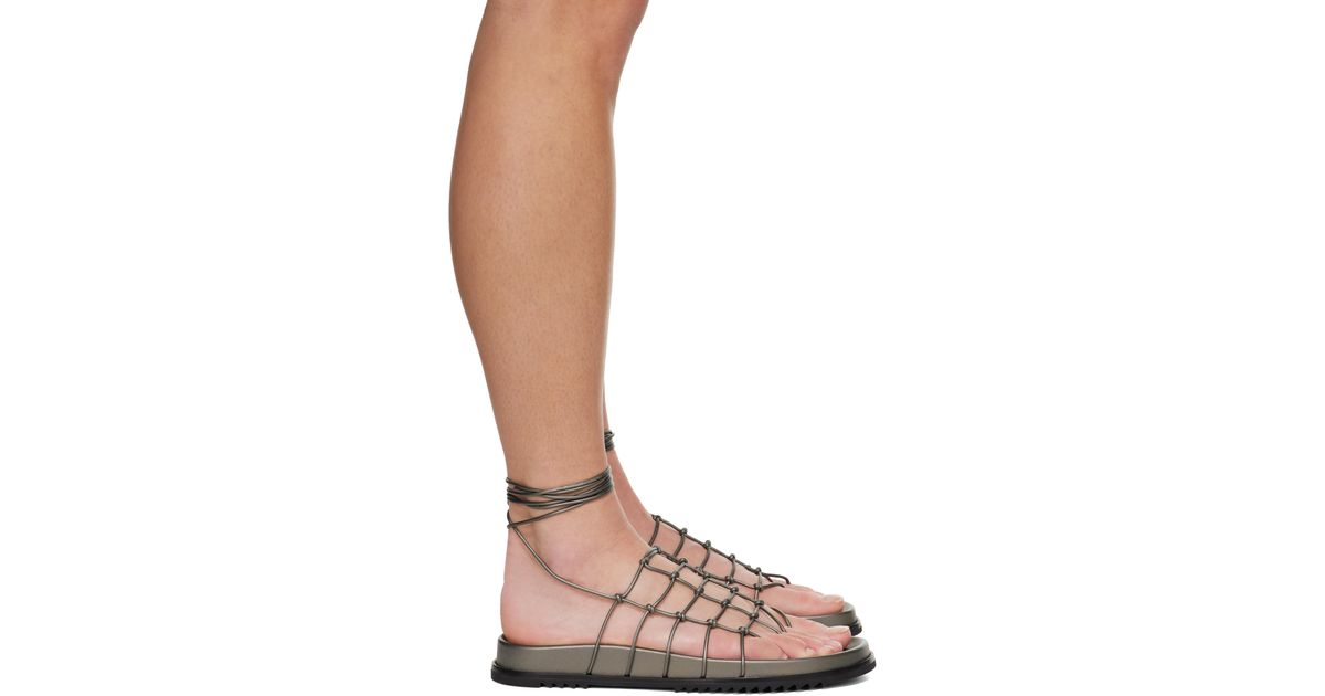 【RICK OWENS】ガンメタル Hollywood Web Granola サンダル Rick Owens Gunmetal Hollywood Web Granola Sandals in Brown