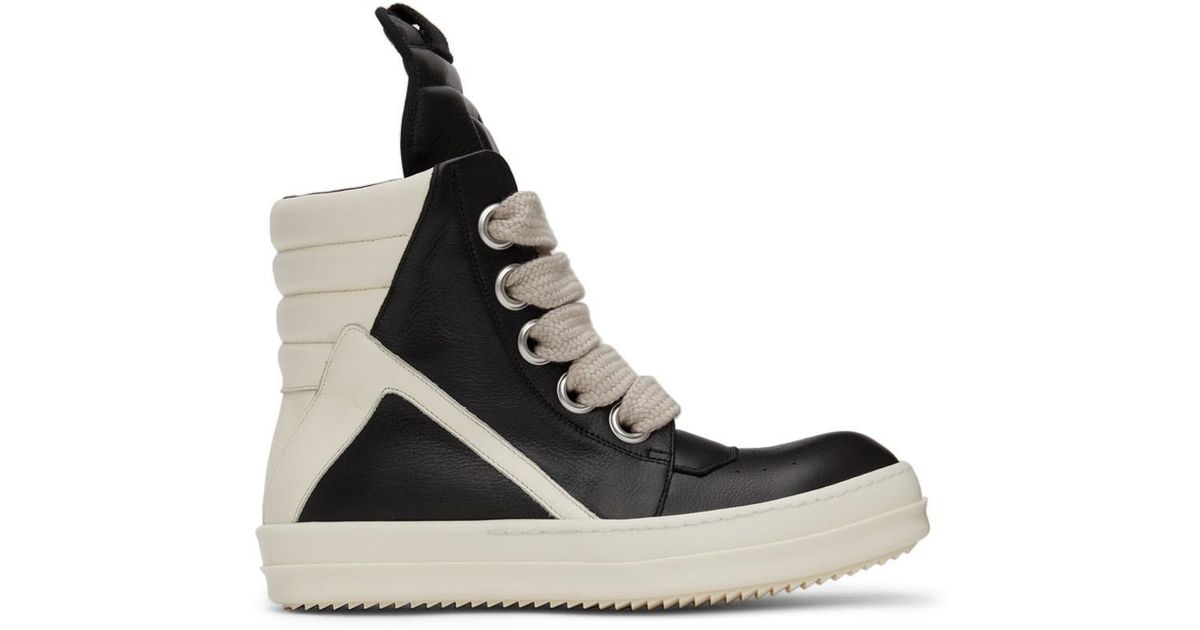Rick Owens Leather Jumbo Laces Geobasket Sneakers in Black for Men - Lyst