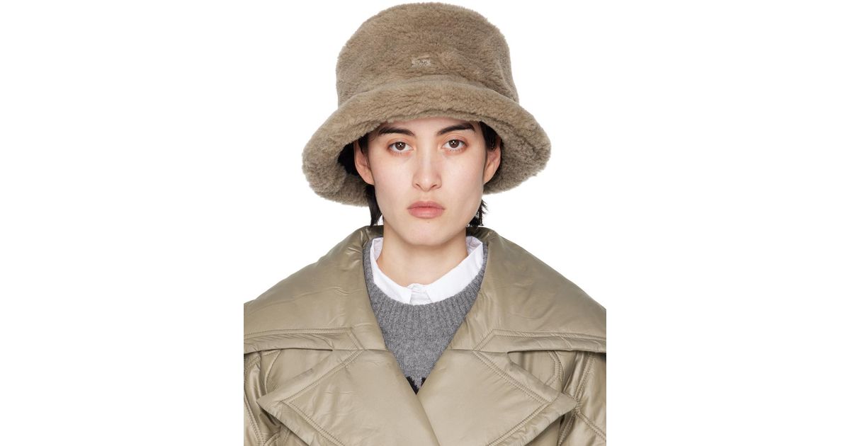 Ganni Taupe Fluffy Tech Bucket Hat in Grey | Lyst Australia
