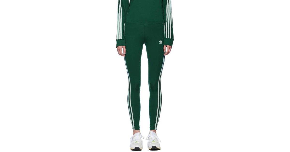 adidas green 3 stripe leggings