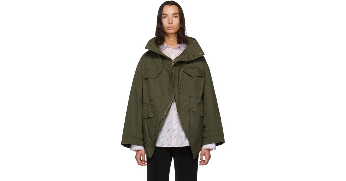 Regelmæssigt Stearinlys radius Balenciaga Khaki Twill Swing Jacket in Green | Lyst