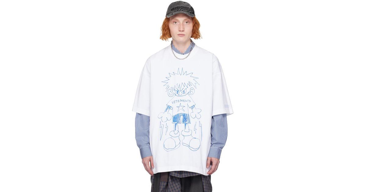 【関税込み】VETEMENTS ホワイト Drawing Tシャツ VETEMENTS Men's Drawing T-Shirt in White Vetements