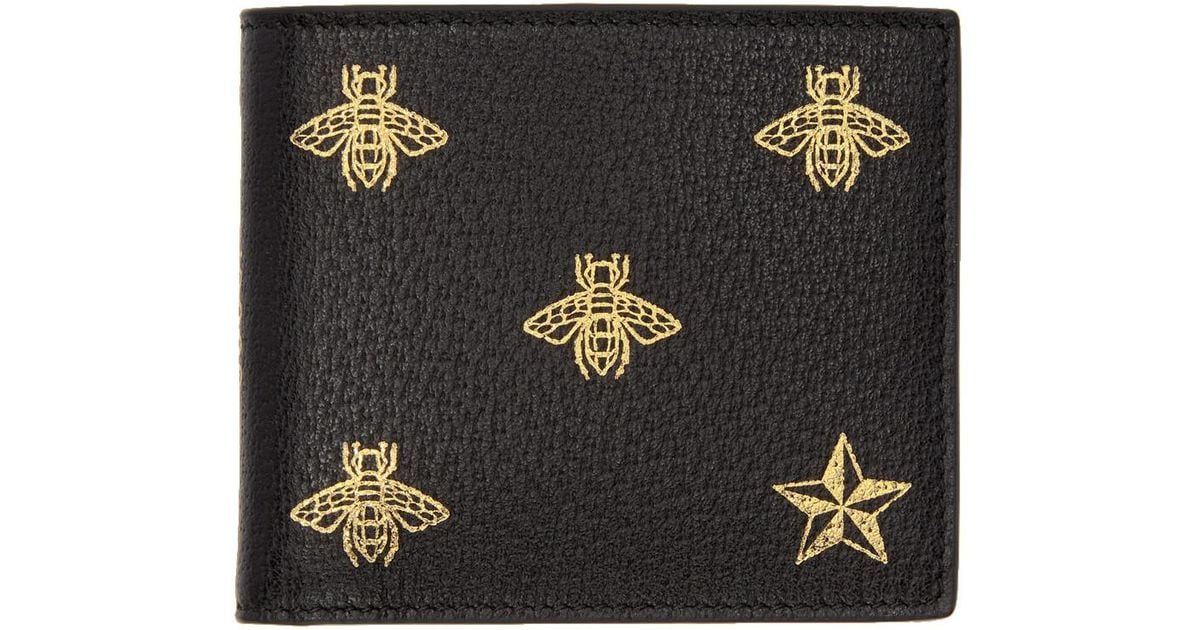 Gucci Embroidered Bee Billfold Wallet In Black, ModeSens