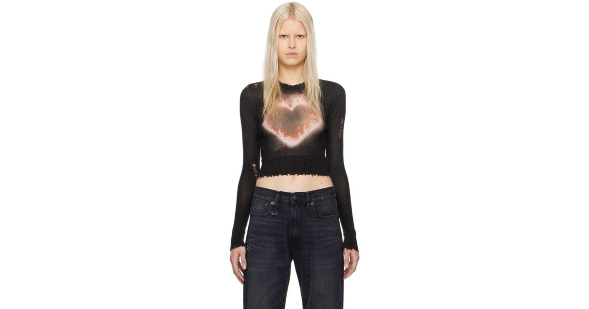 R13 Black Flaming Heart Baby Sweater