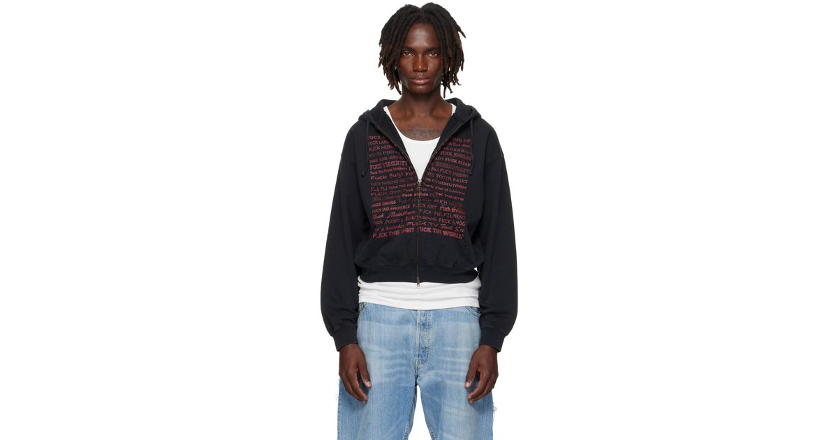 Vetements 'Fuck' Fitted Zip-Up Hoodie in Black for Men | Lyst