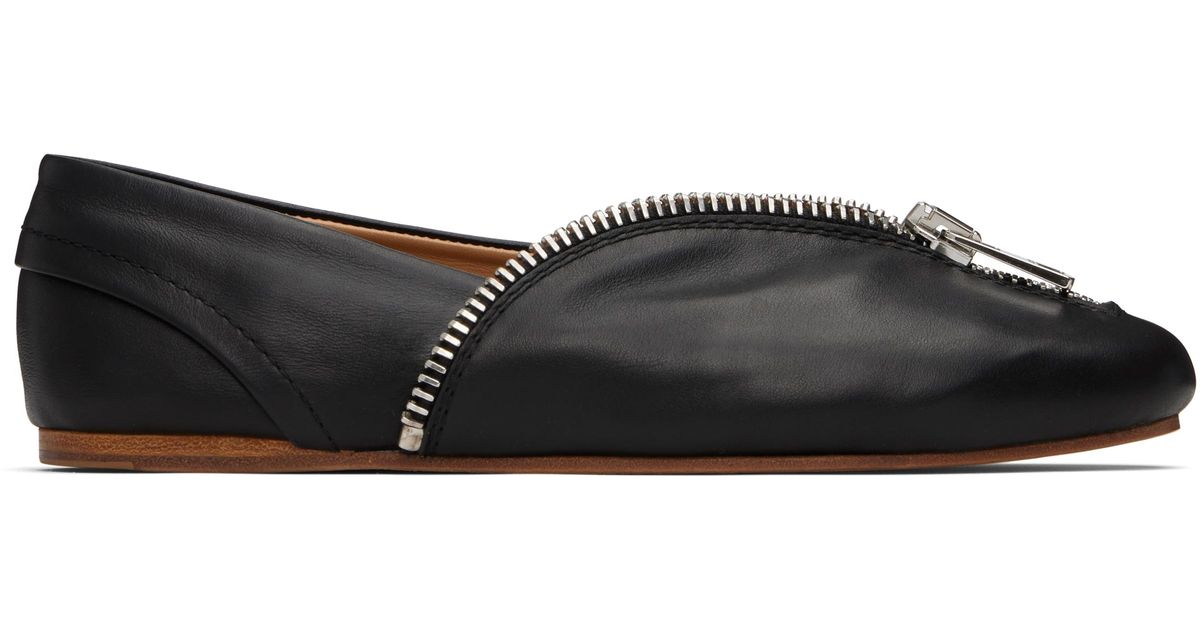 JW Anderson ブラック Biker ジッパー レザー フラットシューズ