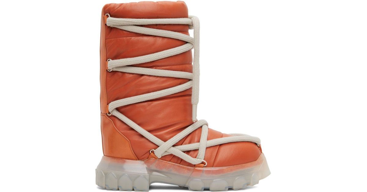 Rick Owens Leather Orange Lunar Tractor Boots in Brown for Men | Lyst
