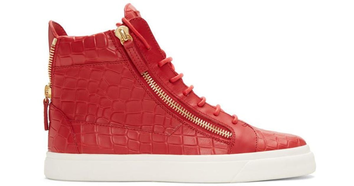 Giuseppe Zanotti Red Croc-embossed London High-top Sneakers for Men | Lyst