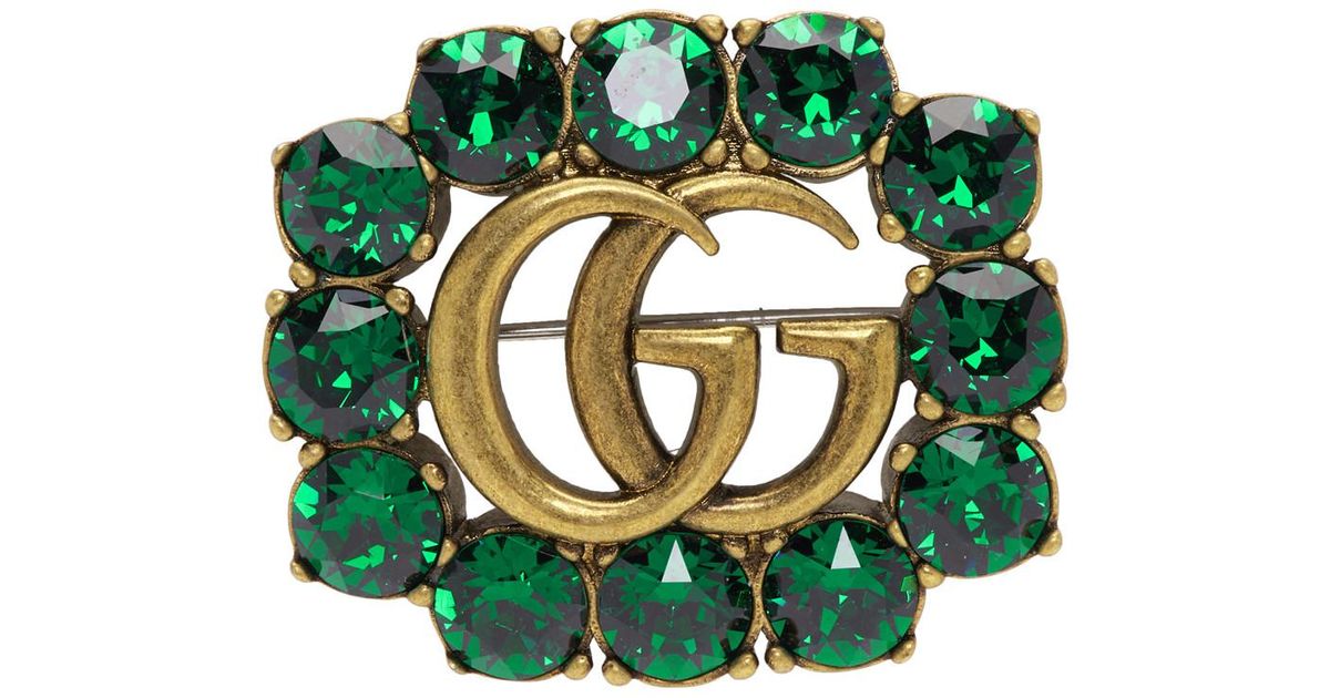 Gucci Green Crystal Marmont Brooch | Lyst