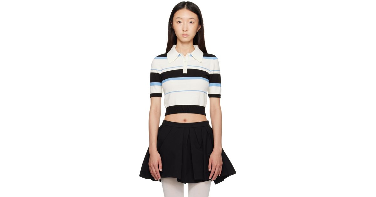SHUSHU/TONG ストライプ 半袖ポロシャツ サイズ6 ShuShu/Tong ブルー＆ホワイト Stripe-Knit ポロシャツ ブラック