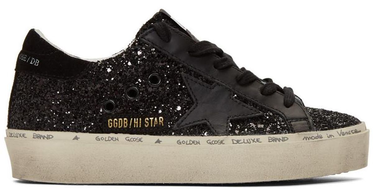 Golden Goose Deluxe Brand Suede Black Glitter Hi Star Sneakers - Lyst