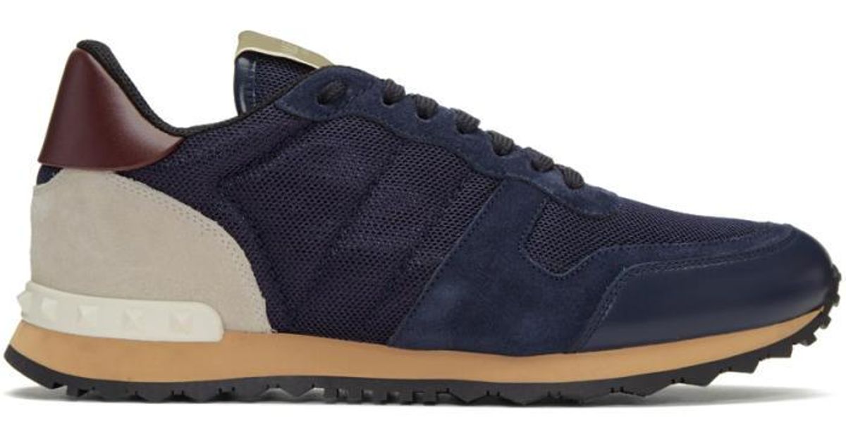 Valentino Suede Navy Mesh Rockrunner Sneakers in Blue for Men - Lyst