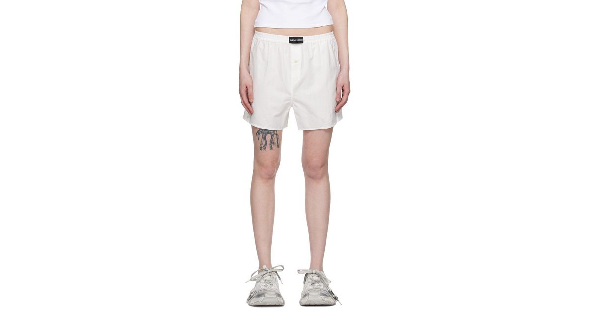 Marine Serre logo-patch crochet-panels shorts - White