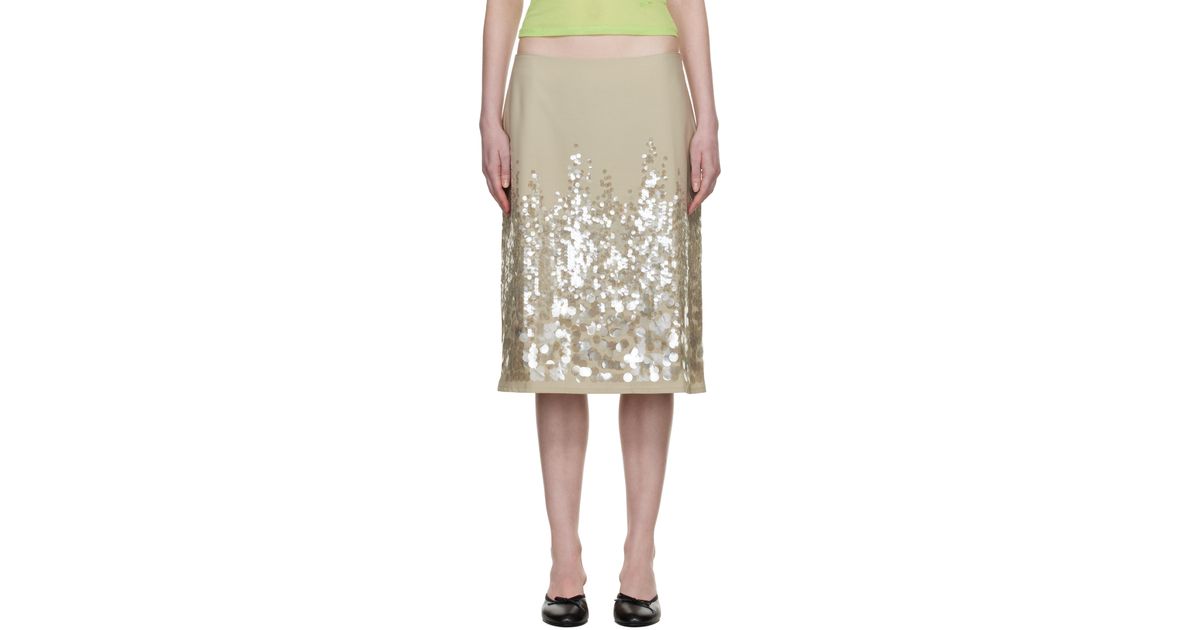 Paloma Wool Khaki Ara Midi Skirt in Natural | Lyst Australia