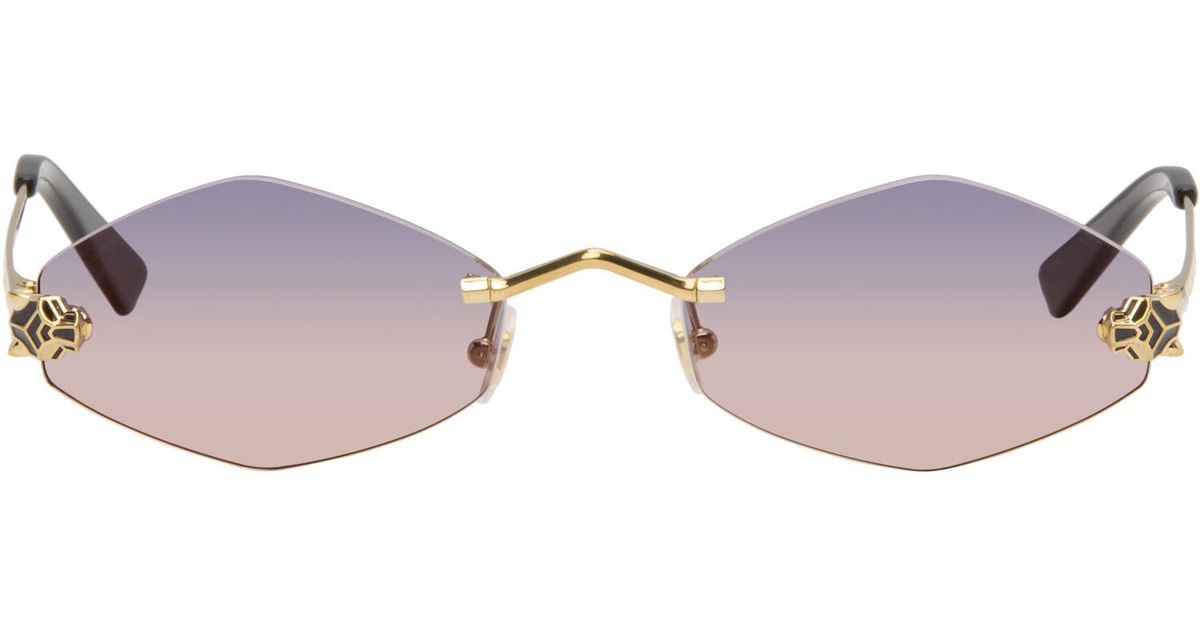 Cartier 'Panthère De Geometric Rimless Sunglasses in Black | Lyst