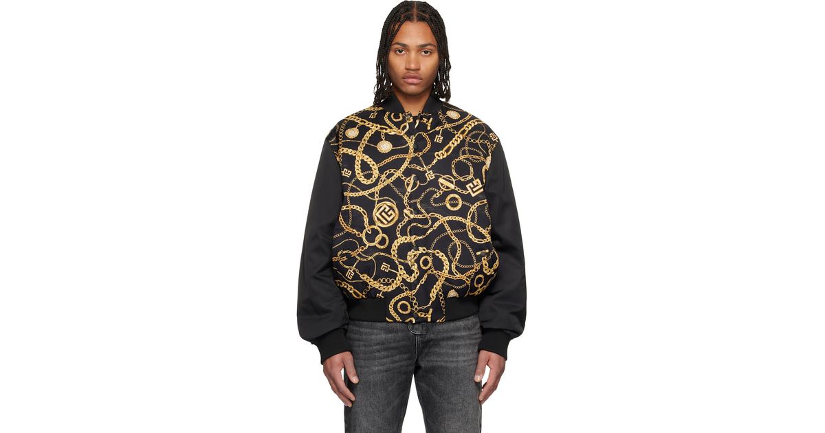 Balmain Chaînes Pattern & Monogram Reversible Bomber Jacket in Black ...