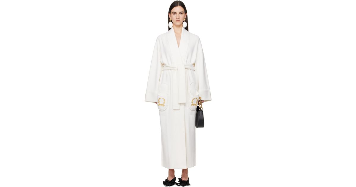 【関税込み】Moschino オフホワイト Breakfast ロングコート Moschino Off- Breakfast Long Coat in White | Lyst