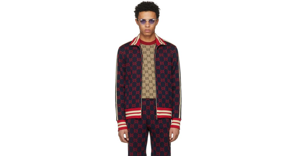 Gucci GG Jacquard Cotton Jacket in Blue for Men | Lyst