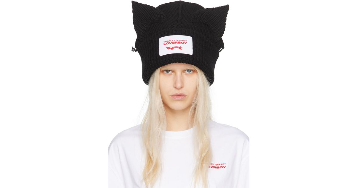 Charles Jeffrey Supersized Chunky Ears Beanie in Black for Men