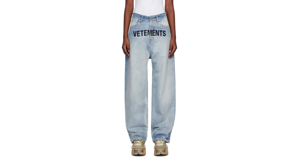 Vetements Embroidered Logo Baggy Jeans in Black | Lyst UK