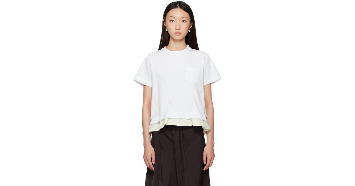 Sacai Nylon Twill & Cotton Jersey T-Shirt in White | Lyst