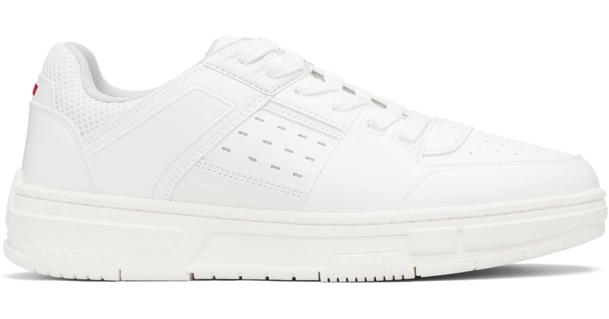 Hugo Off HUGO Faux-Leather Mesh Trims Sneakers in Black for Men | Lyst