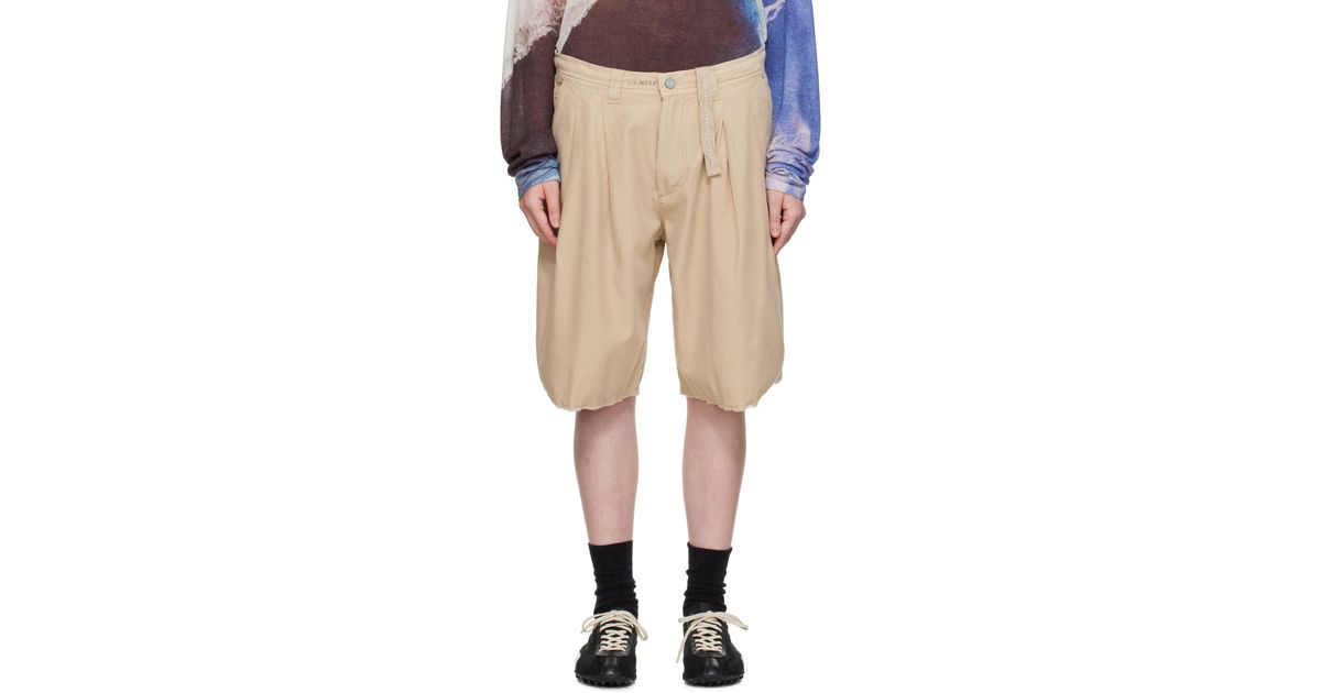 【関税込み】ERL ベージュ ディストレス チノショートパンツ erl-designer-2-Cream-