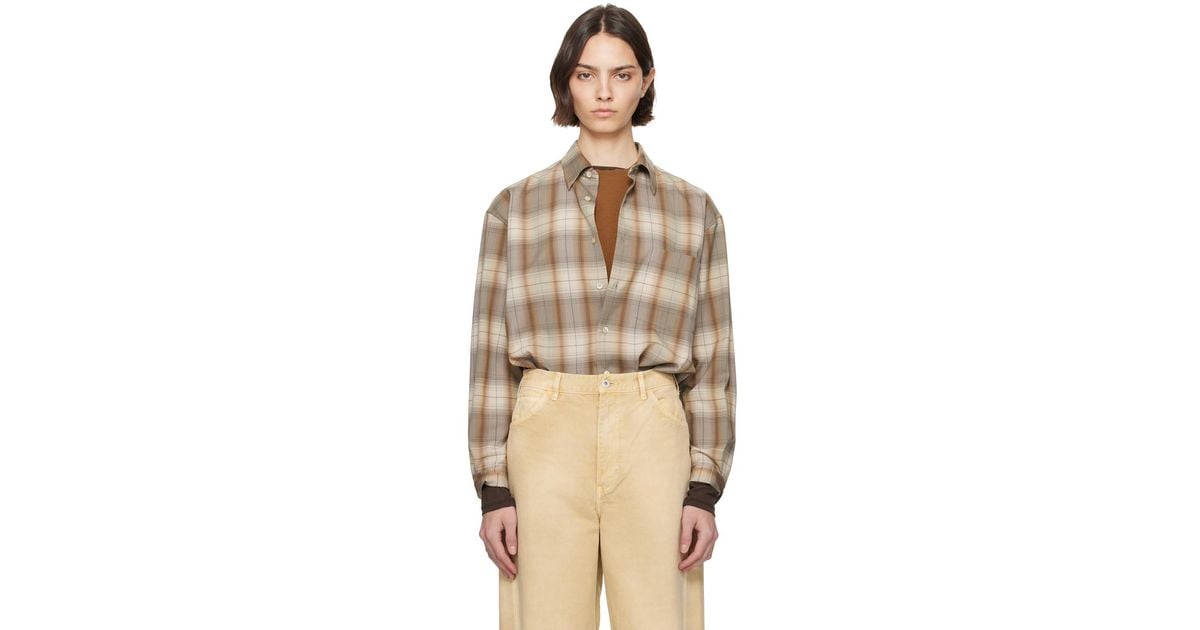 AURALEE Super Light Wool Check Shirt in Natural | Lyst UK