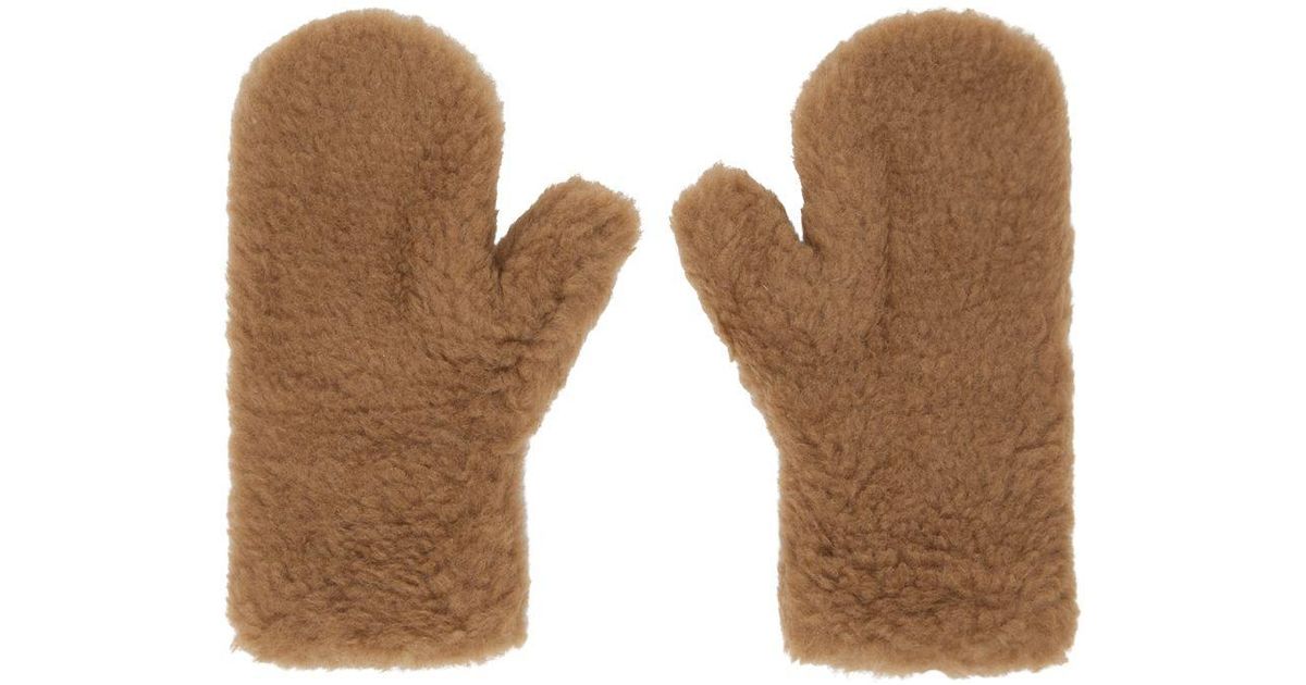 Max Mara Fleece Teddy Mittens in Natural Lyst