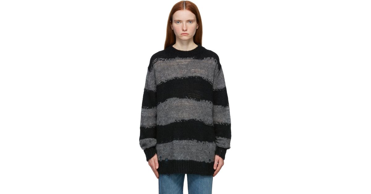 Acne Studios Wool Grey Distressed Striped Sweater in Gray Lyst