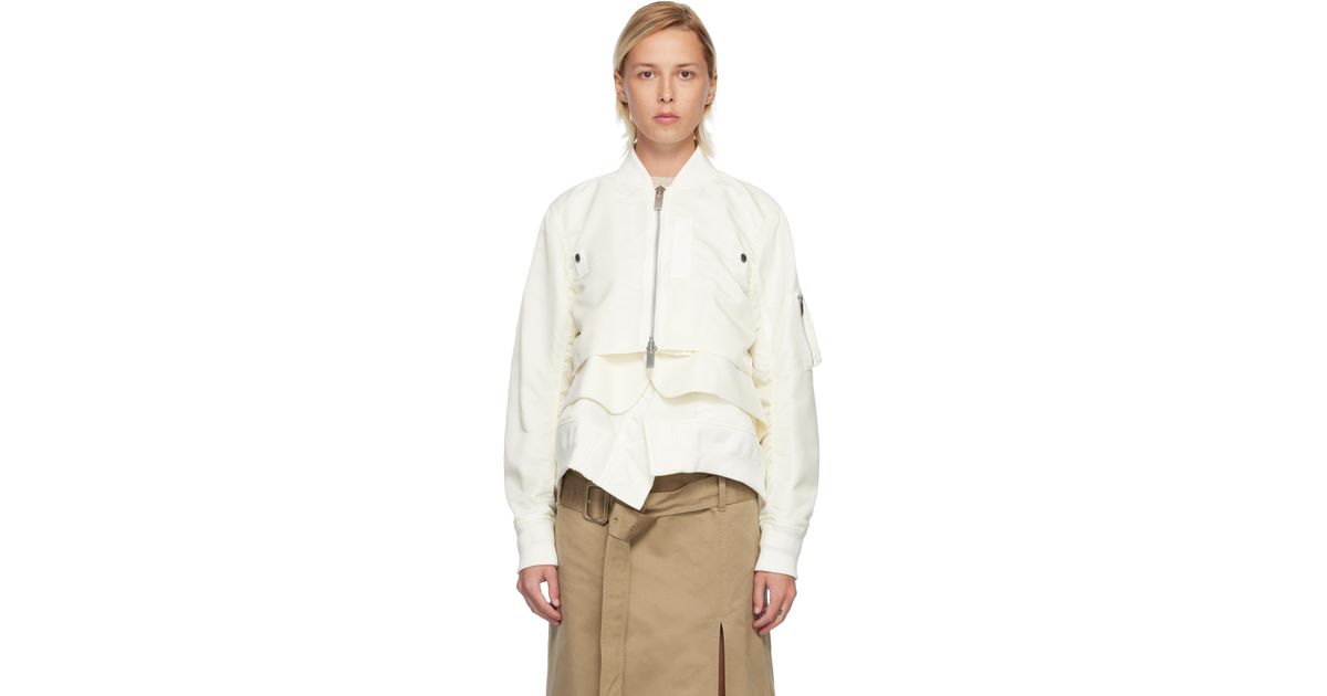 Sacai Off- Nylon Twill & Wool Melton Blouson Jacket in White